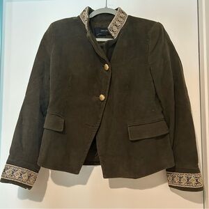 Zara Dark Green Blazer with Gold Accents